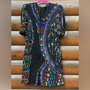 Vintage Sequined Beaded DRESS Eve's Allure Sz Medium VNPLVC